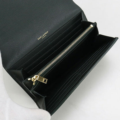 中古 サンローラン 長財布二折 レディース ブランド SAINT LAURENT ラージフラップウォレット レザー 414567 グリーン 財布 USDSL98420011