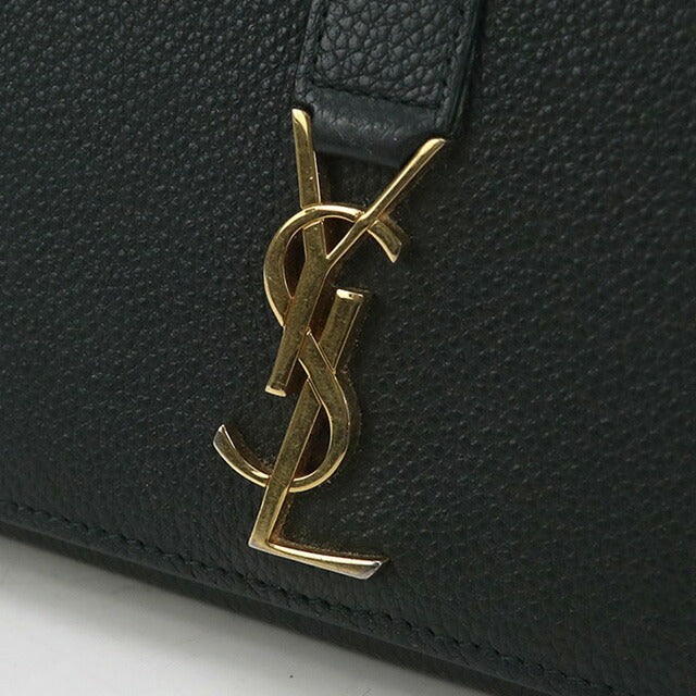 中古 サンローラン 長財布二折 レディース ブランド SAINT LAURENT ラージフラップウォレット レザー 414567 グリーン 財布 USDSL98420011