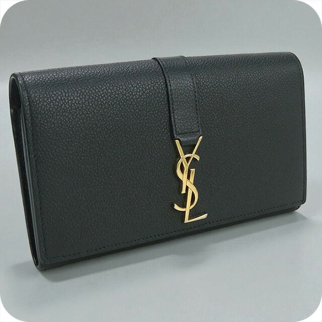 中古 サンローラン 長財布二折 レディース ブランド SAINT LAURENT ラージフラップウォレット レザー 414567 グリーン 財布 USDSL98420011