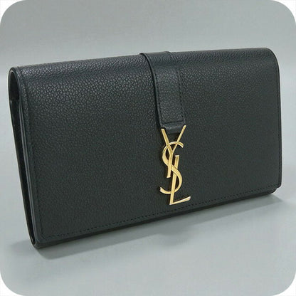 中古 サンローラン 長財布二折 レディース ブランド SAINT LAURENT ラージフラップウォレット レザー 414567 グリーン 財布 USDSL98420011