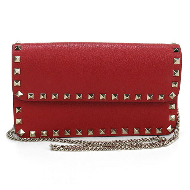 中古 ヴァレンティノ チェーンウォレット レディース ブランド VALENTINO ロックスタッズ レッド 財布 USDVA100072011