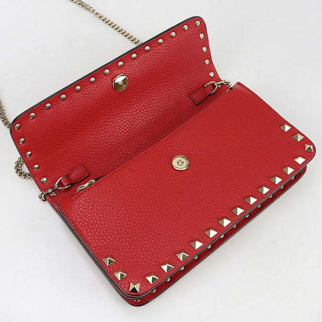中古 ヴァレンティノ チェーンウォレット レディース ブランド VALENTINO ロックスタッズ レッド 財布 USDVA100072011