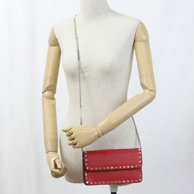 中古 ヴァレンティノ チェーンウォレット レディース ブランド VALENTINO ロックスタッズ レッド 財布 USDVA100072011