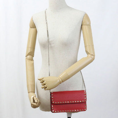 中古 ヴァレンティノ チェーンウォレット レディース ブランド VALENTINO ロックスタッズ レッド 財布 USDVA100072011
