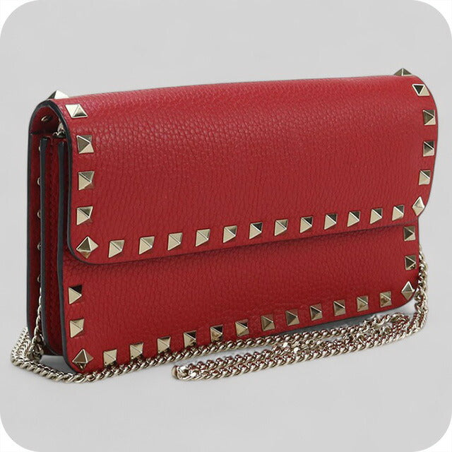 中古 ヴァレンティノ チェーンウォレット レディース ブランド VALENTINO ロックスタッズ レッド 財布 USDVA100072011