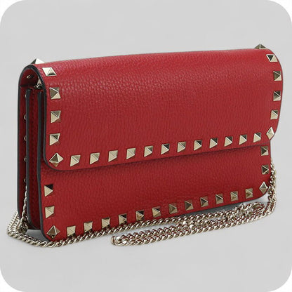 中古 ヴァレンティノ チェーンウォレット レディース ブランド VALENTINO ロックスタッズ レッド 財布 USDVA100072011