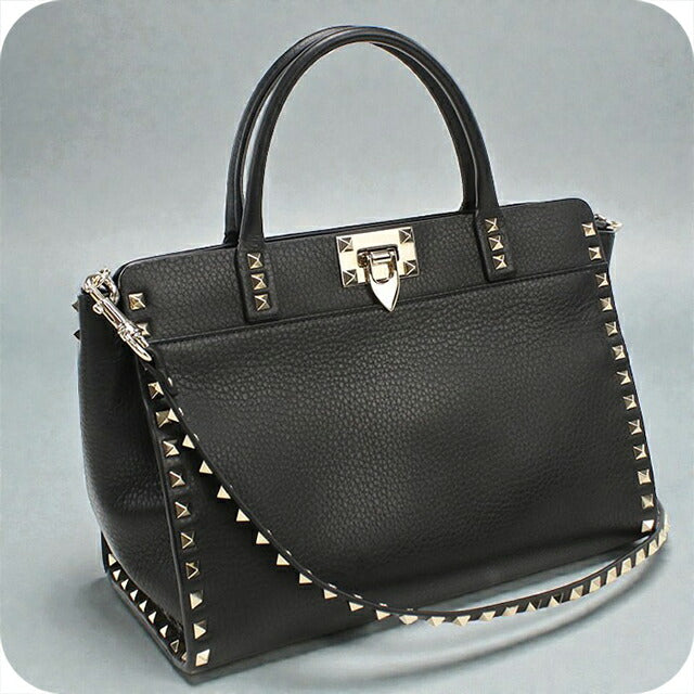 中古 ヴァレンティノ トートバッグ レディース ブランド VALENTINO ロックスタッズ 2WAY レザー ブラック バッグ USDVA102121011