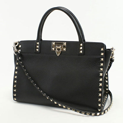 中古 ヴァレンティノ トートバッグ レディース ブランド VALENTINO ロックスタッズ 2WAY レザー ブラック バッグ USDVA102121011