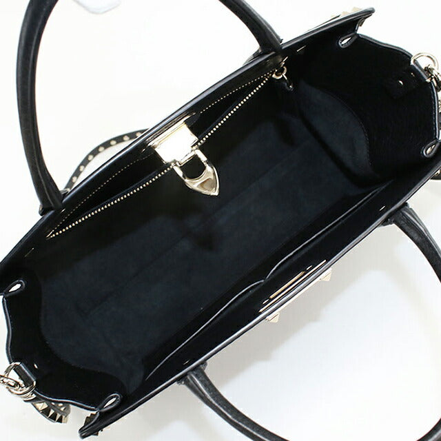 中古 ヴァレンティノ トートバッグ レディース ブランド VALENTINO ロックスタッズ 2WAY レザー ブラック バッグ USDVA102121011
