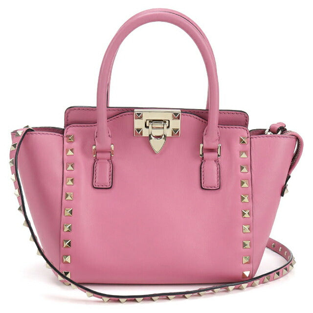 二手 Valentino 手提包 女士品牌 VALENTINO Rockstud 2WAY 皮革粉色包 USDVA105664011