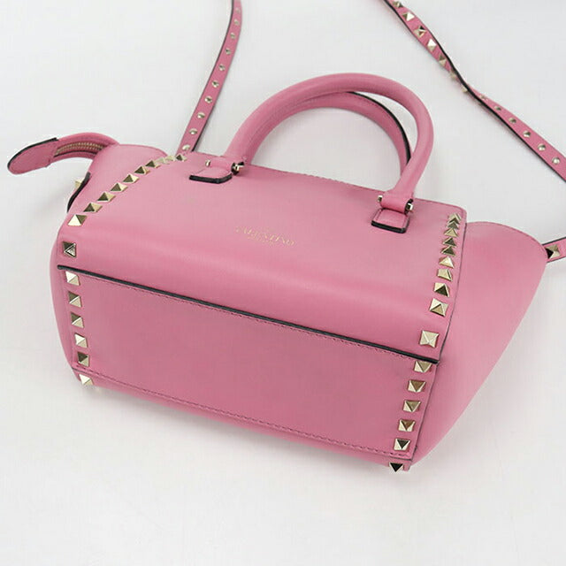 中古 ヴァレンティノ ハンドバッグ レディース ブランド VALENTINO ロックスタッズ 2WAY レザー ピンク バッグ USDVA105664011