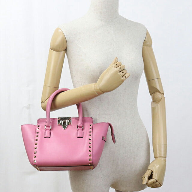 中古 ヴァレンティノ ハンドバッグ レディース ブランド VALENTINO ロックスタッズ 2WAY レザー ピンク バッグ USDVA105664011