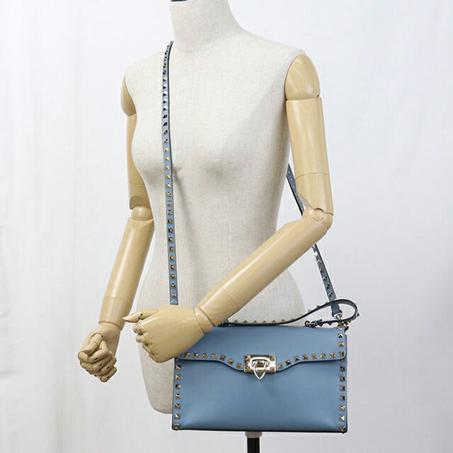 中古 ヴァレンティノ ハンドバッグ レディース ブランド VALENTINO ロックスタッズ 2WAY レザー ブルー バッグ USDVA107684011