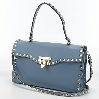 中古 ヴァレンティノ ハンドバッグ レディース ブランド VALENTINO ロックスタッズ 2WAY レザー ブルー バッグ USDVA107684011