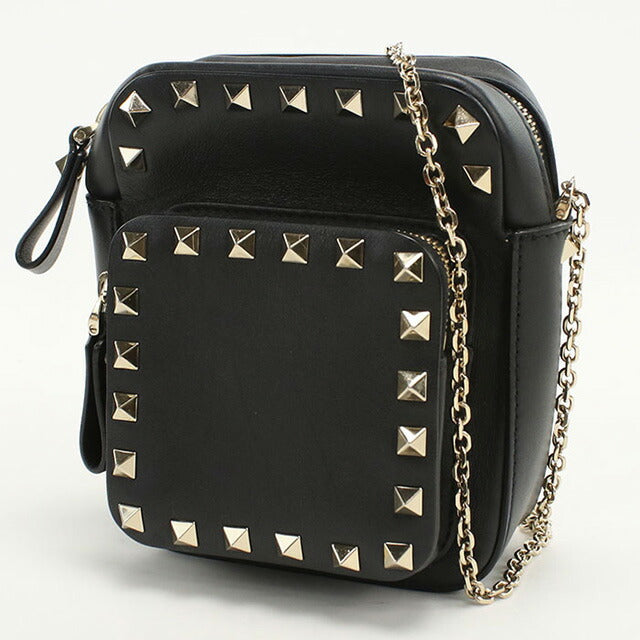 二手Valentino Crossbody shough Bag for妇女品牌Valentino Rock Studs链链肩袋皮革USDVA94875011