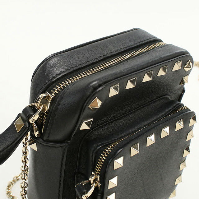 二手Valentino Crossbody shough Bag for妇女品牌Valentino Rock Studs链链肩袋皮革USDVA94875011