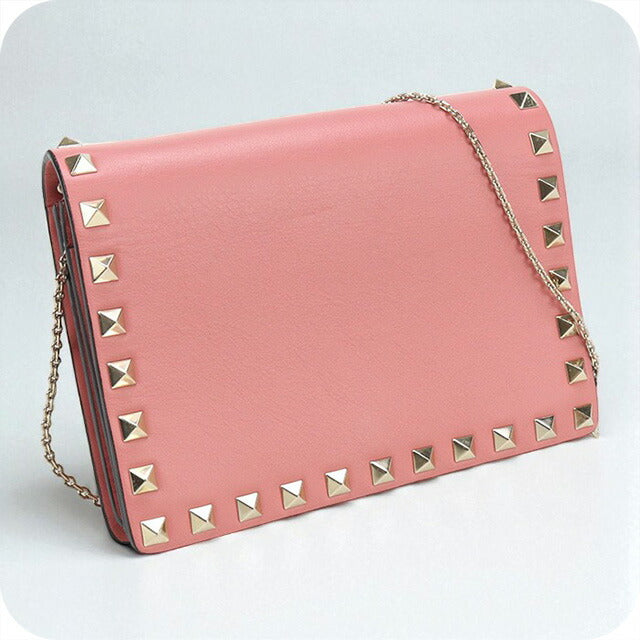 中古 ヴァレンティノ チェーンウォレット レディース ブランド VALENTINO ロックスタッズ レザー ピンク 財布 USDVA96658011