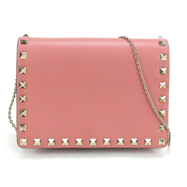 中古 ヴァレンティノ チェーンウォレット レディース ブランド VALENTINO ロックスタッズ レザー ピンク 財布 USDVA96658011