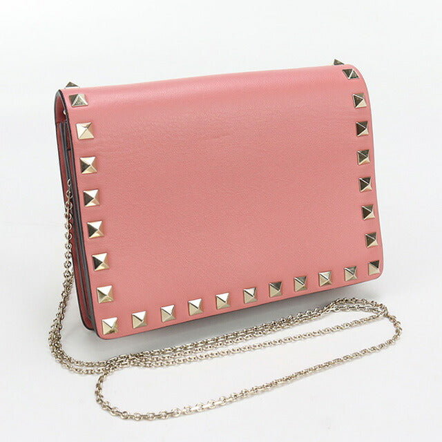 中古 ヴァレンティノ チェーンウォレット レディース ブランド VALENTINO ロックスタッズ レザー ピンク 財布 USDVA96658011