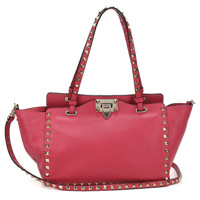 中古 ヴァレンティノ トートバッグ レディース ブランド VALENTINO ロックスタッズ 2WAY レザー ピンク バッグ USDVA97164011