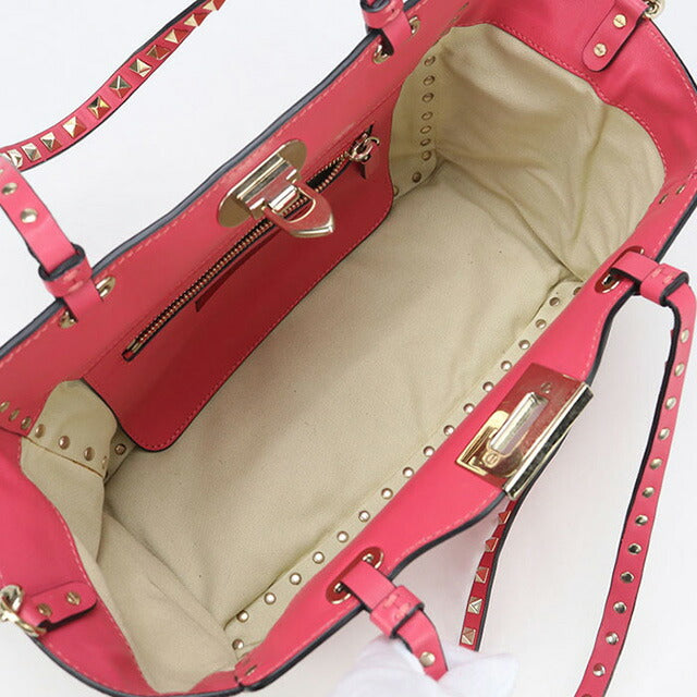 中古 ヴァレンティノ トートバッグ レディース ブランド VALENTINO ロックスタッズ 2WAY レザー ピンク バッグ USDVA97164011