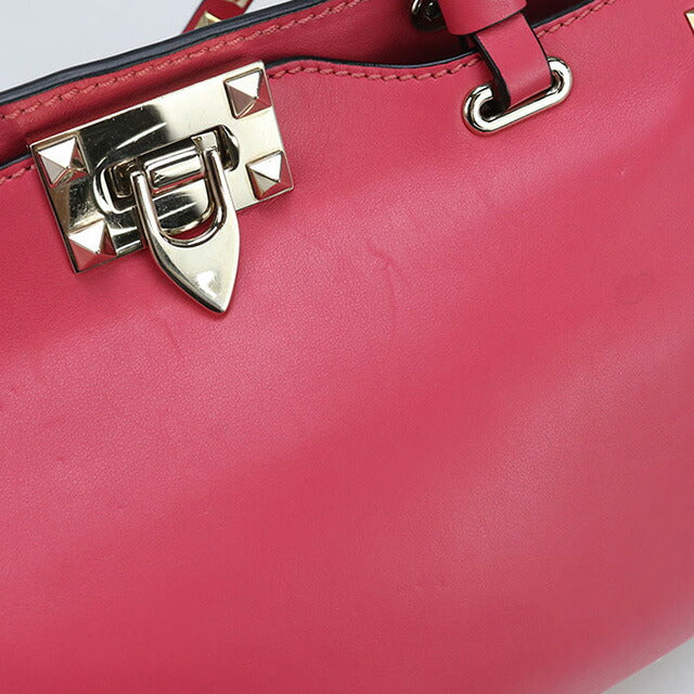 中古 ヴァレンティノ トートバッグ レディース ブランド VALENTINO ロックスタッズ 2WAY レザー ピンク バッグ USDVA97164011