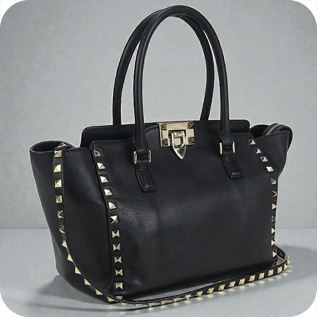 中古 ヴァレンティノ ハンドバッグ レディース ブランド VALENTINO ロックスッタッズ 2WAYハンドバッグ レザー ブラック バッグ USDVA98666011