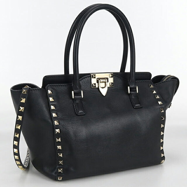 中古 ヴァレンティノ ハンドバッグ レディース ブランド VALENTINO ロックスッタッズ 2WAYハンドバッグ レザー ブラック バッグ USDVA98666011