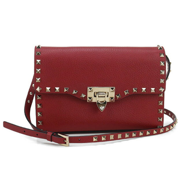 中古 ヴァレンティノ 斜め掛け ショルダーバッグ レディース ブランド VALENTINO ロックスタッズ レザー レッド バッグ USDVA99850011