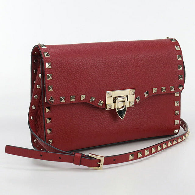 中古 ヴァレンティノ 斜め掛け ショルダーバッグ レディース ブランド VALENTINO ロックスタッズ レザー レッド バッグ USDVA99850011