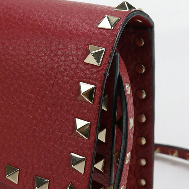 中古 ヴァレンティノ 斜め掛け ショルダーバッグ レディース ブランド VALENTINO ロックスタッズ レザー レッド バッグ USDVA99850011