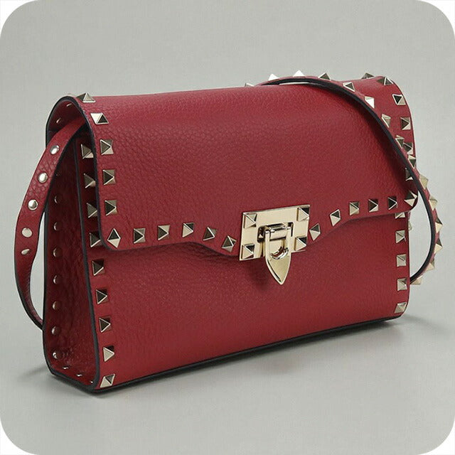 中古 ヴァレンティノ 斜め掛け ショルダーバッグ レディース ブランド VALENTINO ロックスタッズ レザー レッド バッグ USDVA99850011