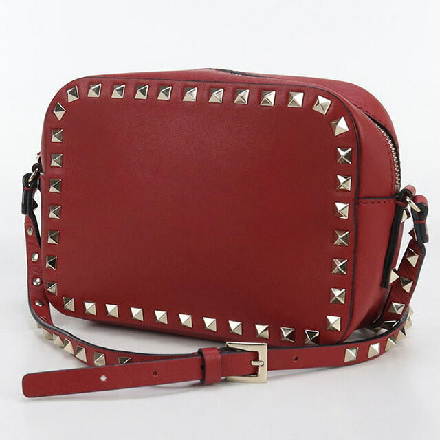中古 ヴァレンティノ 斜め掛け ショルダーバッグ レディース ブランド VALENTINO ロックスタッズ レザー レッド バッグ USDVA99851011
