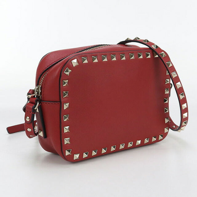 中古 ヴァレンティノ 斜め掛け ショルダーバッグ レディース ブランド VALENTINO ロックスタッズ レザー レッド バッグ USDVA99851011