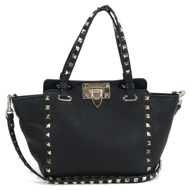 中古 ヴァレンティノ ハンドバッグ レディース ブランド VALENTINO ロックスタッズ 2WAY レザー ブラック バッグ USDVA99853011