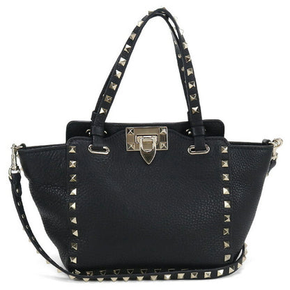 中古 ヴァレンティノ ハンドバッグ レディース ブランド VALENTINO ロックスタッズ 2WAY レザー ブラック バッグ USDVA99853011