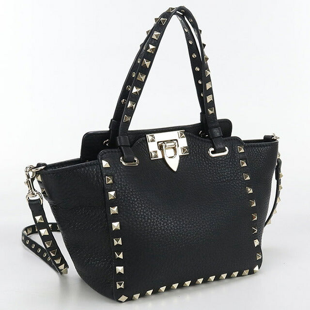 中古 ヴァレンティノ ハンドバッグ レディース ブランド VALENTINO ロックスタッズ 2WAY レザー ブラック バッグ USDVA99853011