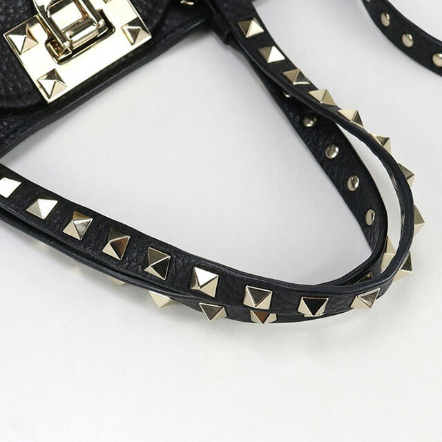 中古 ヴァレンティノ ハンドバッグ レディース ブランド VALENTINO ロックスタッズ 2WAY レザー ブラック バッグ USDVA99853011