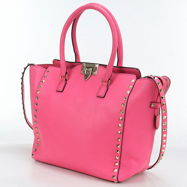 中古 ヴァレンティノ トートバッグ レディース ブランド VALENTINO ロックスタッズ 2WAY レザー ピンク バッグ USDVA99910011