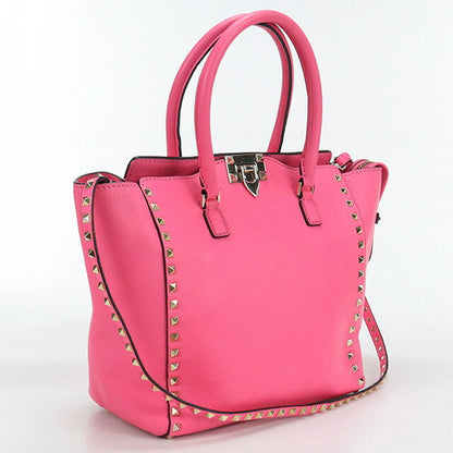中古 ヴァレンティノ トートバッグ レディース ブランド VALENTINO ロックスタッズ 2WAY レザー ピンク バッグ USDVA99910011