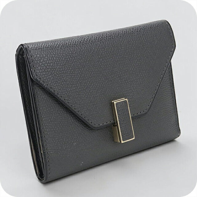 中古 ヴァレクストラ 三つ折り財布 三折財布 レディース ブランド VALEXTRA イジィデ　ウォレット グレー USDVX112927011