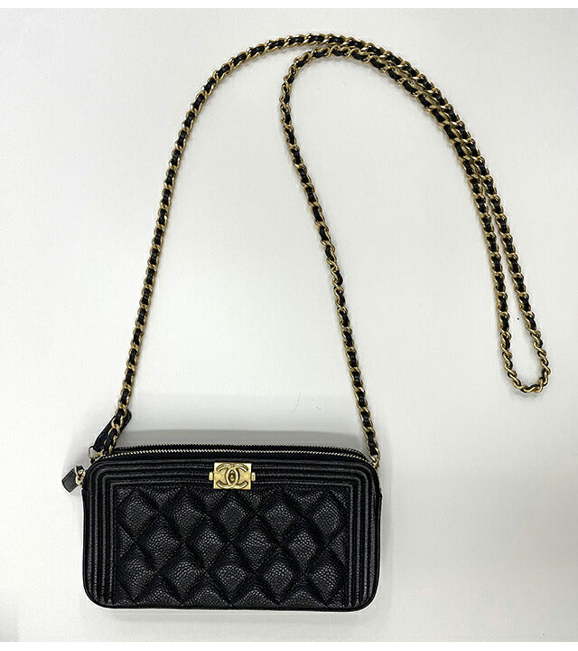 【中古】 シャネル ショルダーバッグ レディース ブランド CHANEL ボーイシャネルチェーンウォレットBLK B A84069 ブラック 斜めがけ 高級 おしゃれ プレゼント 女性 実用的 かわいい