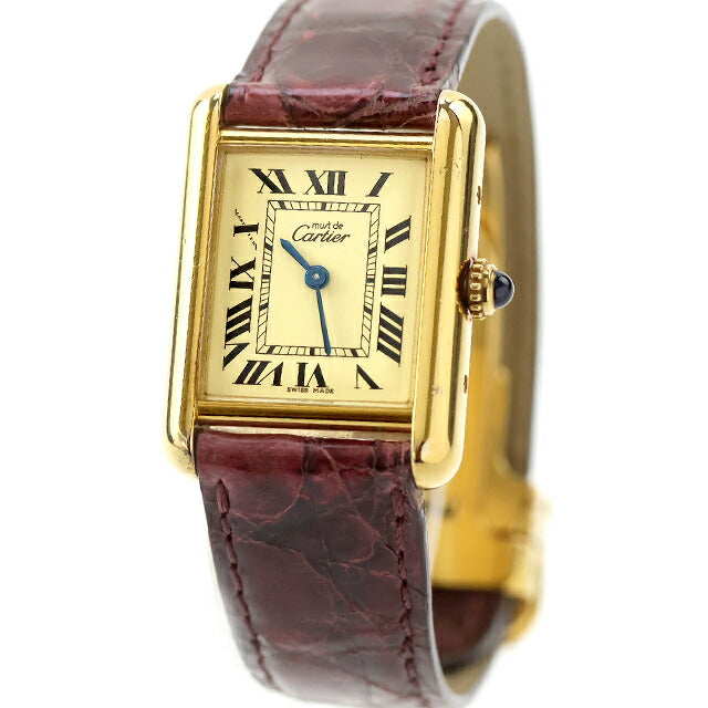 Used Cartier Must Tank Vermeil MM Roman Index Genuine Belt Silver 925 2415 Watch Brand Ladies UW-CA-TK-00004