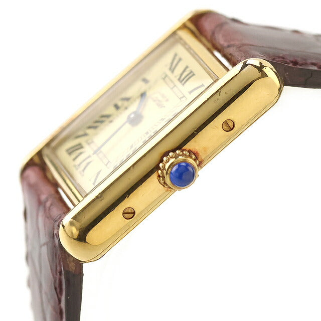 Used Cartier Must Tank Vermeil MM Roman Index Genuine Belt Silver 925 2415 Watch Brand Ladies UW-CA-TK-00004
