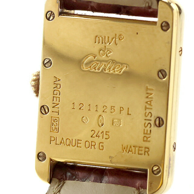 Used Cartier Must Tank Vermeil MM Roman Index Genuine Belt Silver 925 2415 Watch Brand Ladies UW-CA-TK-00004