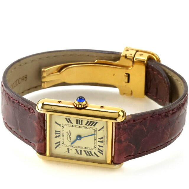 Used Cartier Must Tank Vermeil MM Roman Index Genuine Belt Silver 925 2415 Watch Brand Ladies UW-CA-TK-00004