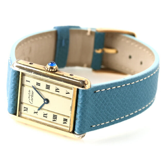 Used Cartier Must Tank Vermeil LM Vertical Roman Silver 925 External Belt Unused 590005 Watch Brand Ladies UW-CA-TK-00005