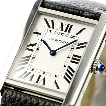 中古 カルティエ Cartier タンク ソロ WSTA0028 ラージ クォーツ LM WSTA0028 アナログ 腕時計 ブランド メンズ シルバー ブラック UW-CA-TK-00006