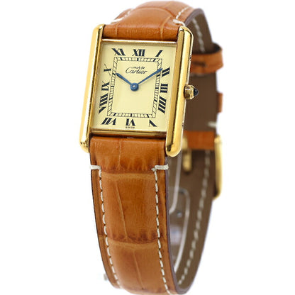 中古 カルティエ Cartier マストタンク ヴィルメイユ LM ゴールド ローマ 銀無垢 針回し訳アリ品 681006 アナログ 腕時計 ブランド メンズ UW-CA-TK-00008