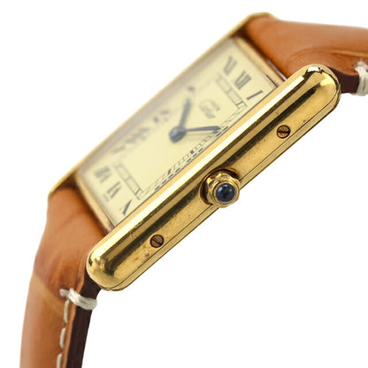 中古 カルティエ Cartier マストタンク ヴィルメイユ LM ゴールド ローマ 銀無垢 針回し訳アリ品 681006 アナログ 腕時計 ブランド メンズ UW-CA-TK-00008